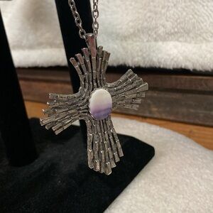 Elegant Silver and Purple Cross Pendant Necklace